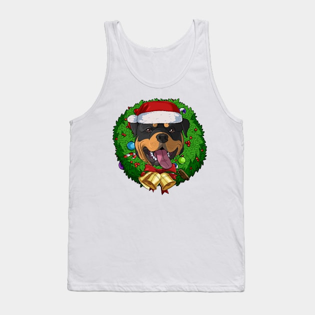 Funny Rottweiler Santa Christmas Wreath Tank Top by Noseking